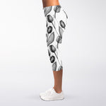 Black And White Tulip Pattern Print Women's Capri Leggings