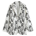 Black And White Tulip Pattern Print Women's Cotton Blazer