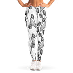 Black And White Tulip Pattern Print Women's Leggings