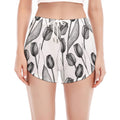 Black And White Tulip Pattern Print Women's Split Running Shorts