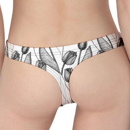 Black And White Tulip Pattern Print Women's Thong