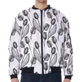 Black And White Tulip Pattern Print Zip Sleeve Bomber Jacket