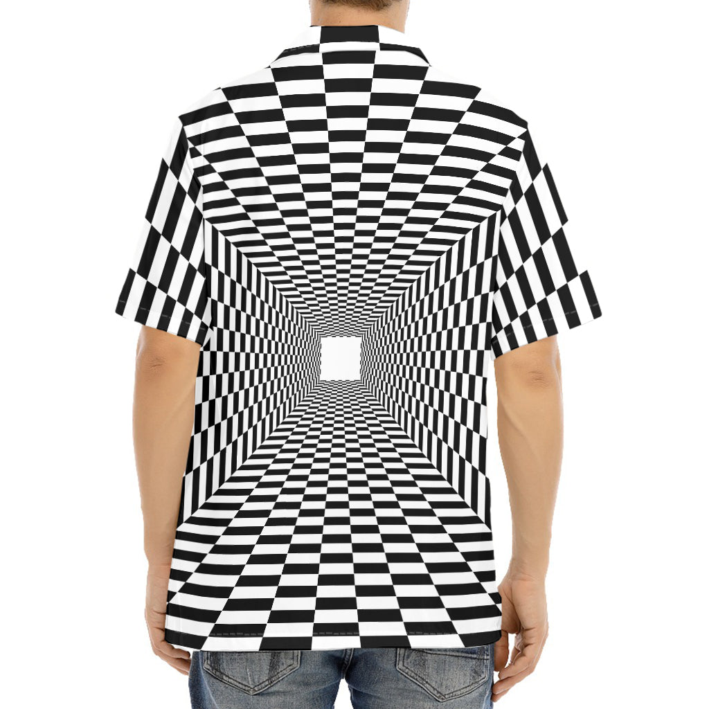 Black And White Tunnel Illusion Print Aloha Shirt
