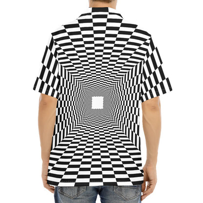 Black And White Tunnel Illusion Print Aloha Shirt