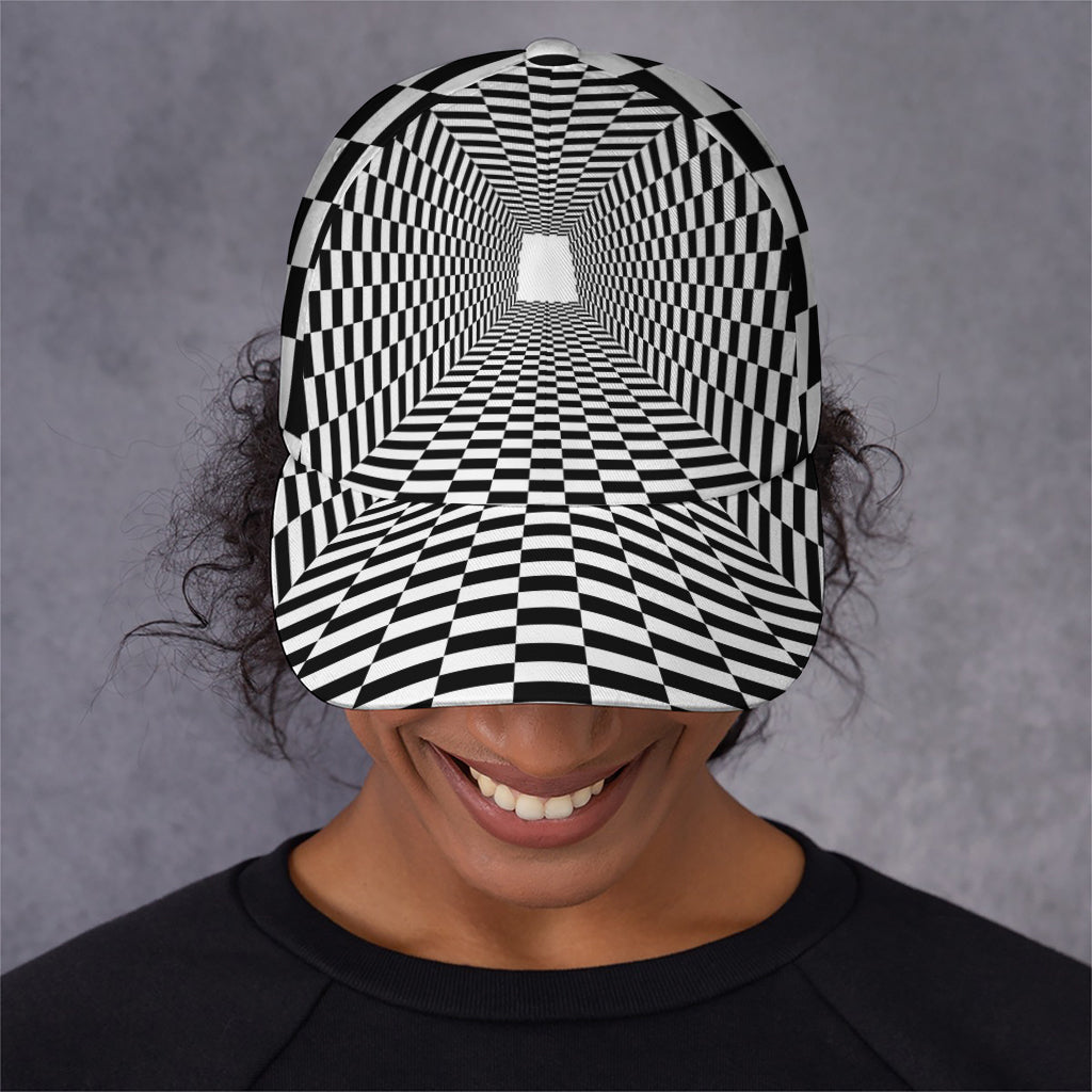 Black And White Tunnel Illusion Print Baseball Cap