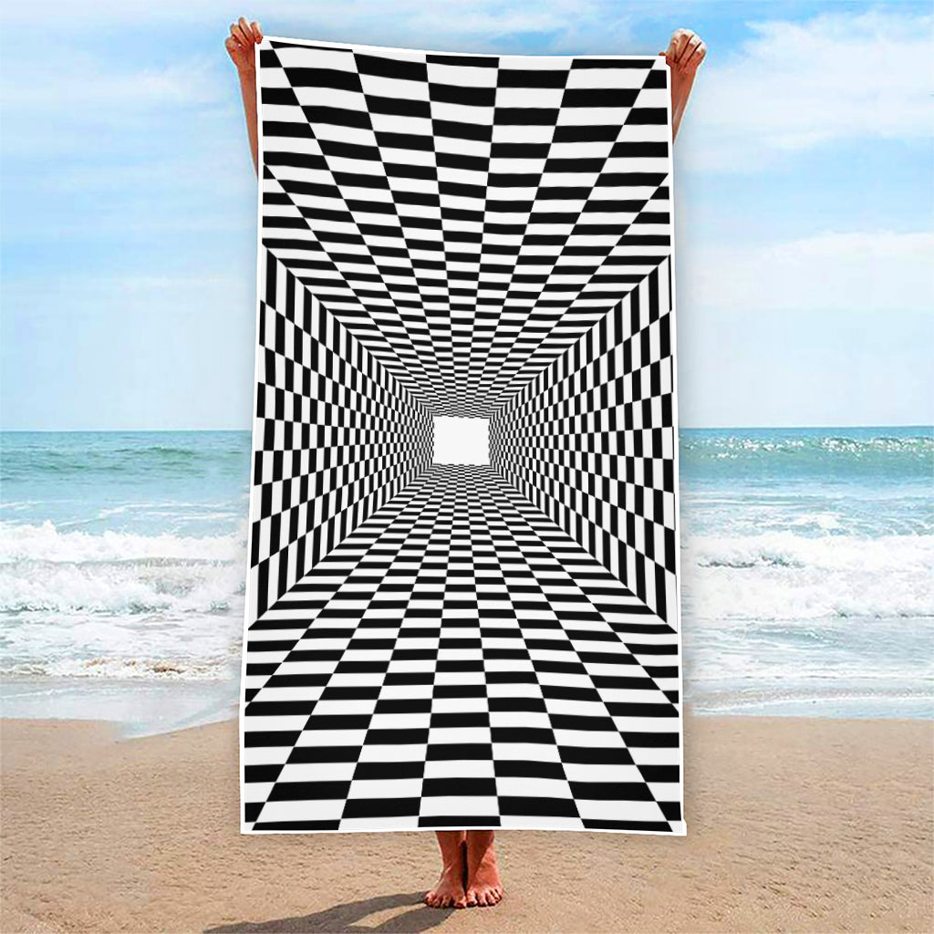 Black And White Tunnel Illusion Print Beach Towel