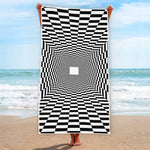 Black And White Tunnel Illusion Print Beach Towel