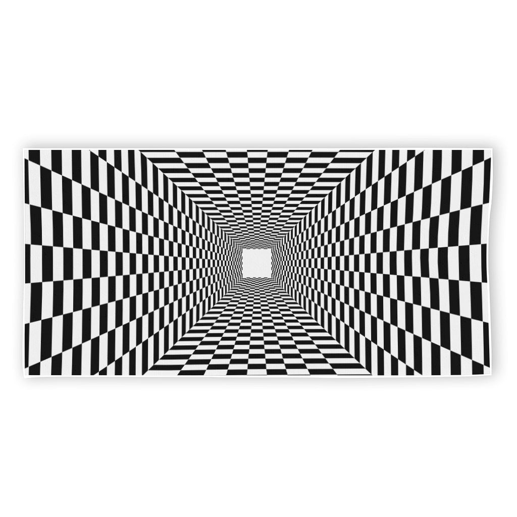 Black And White Tunnel Illusion Print Beach Towel