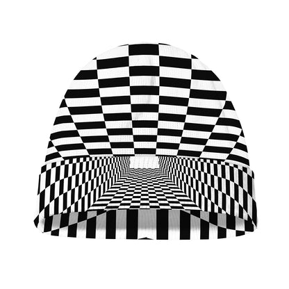 Black And White Tunnel Illusion Print Beanie