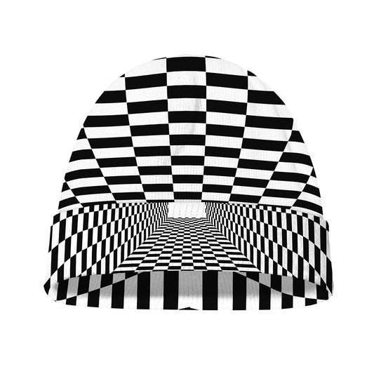 Black And White Tunnel Illusion Print Beanie