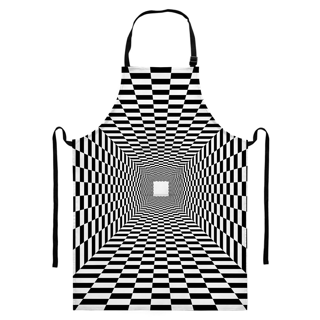Black And White Tunnel Illusion Print Bib Apron With Pocket