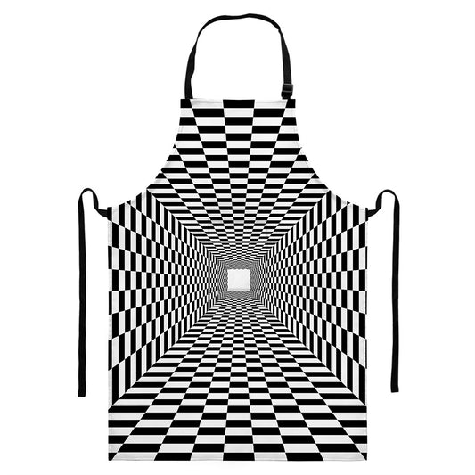 Black And White Tunnel Illusion Print Bib Apron With Pocket