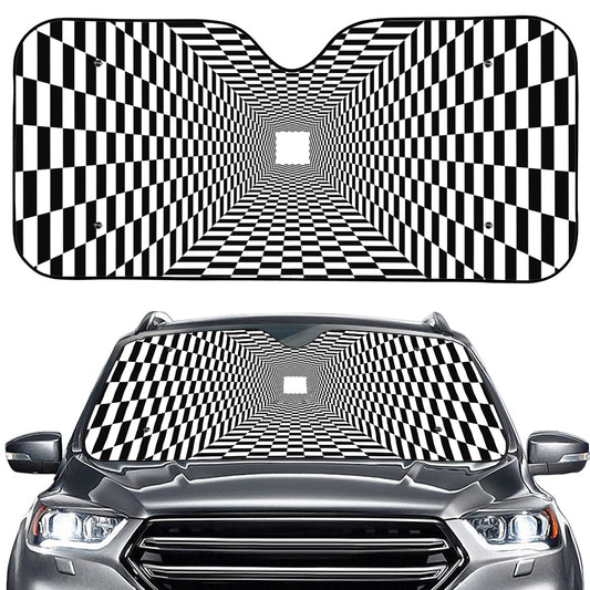 Black And White Tunnel Illusion Print Car Windshield Sun Shade