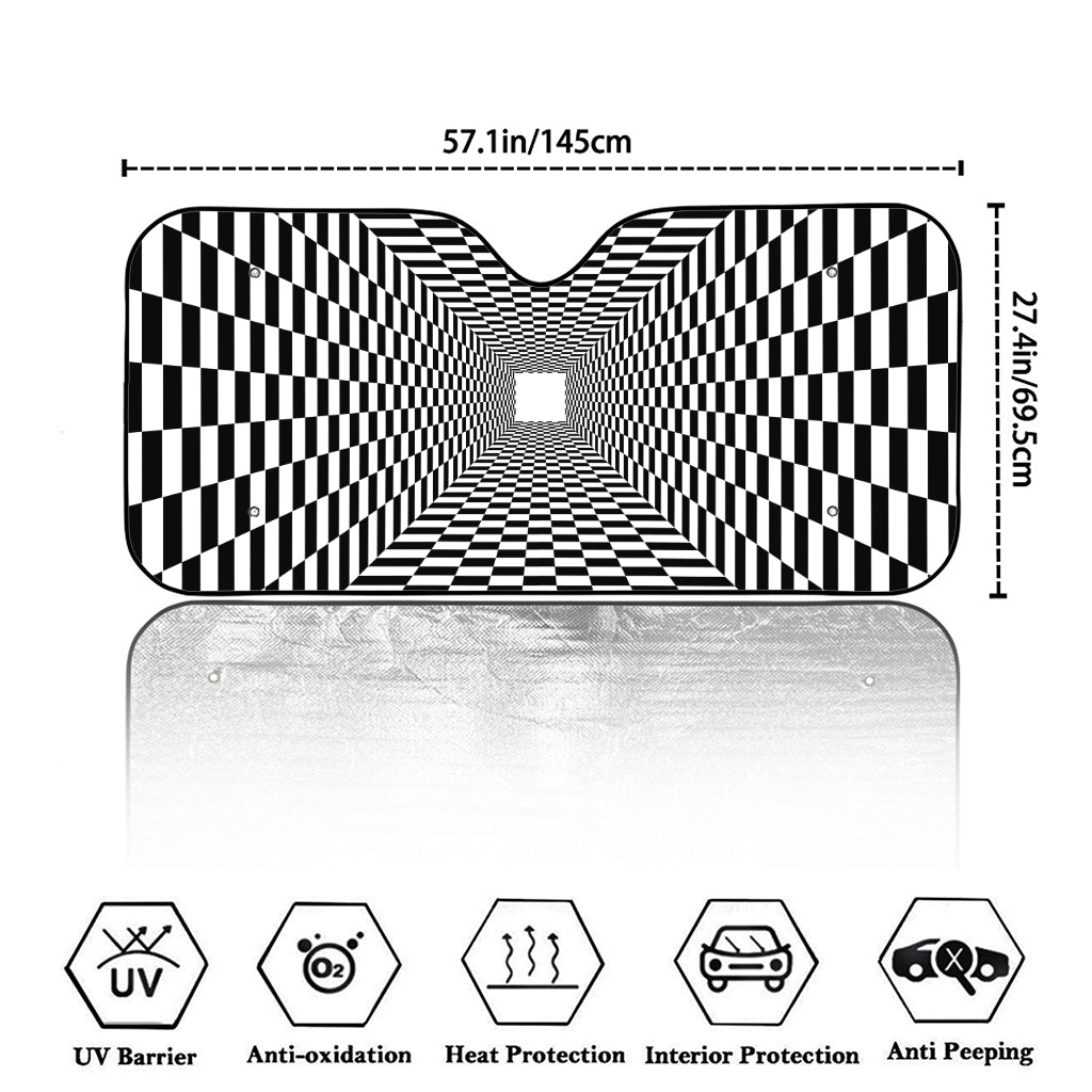 Black And White Tunnel Illusion Print Car Windshield Sun Shade