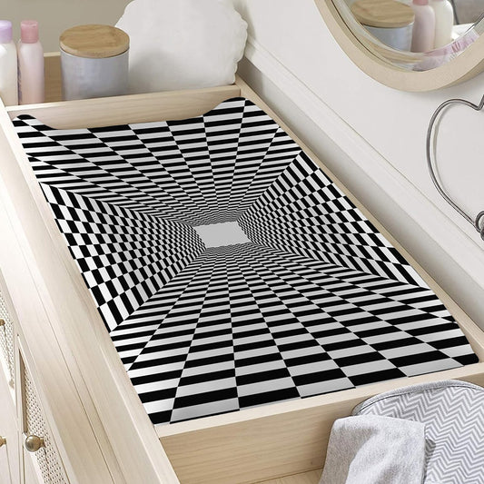 Black And White Tunnel Illusion Print Changing Pad Cover