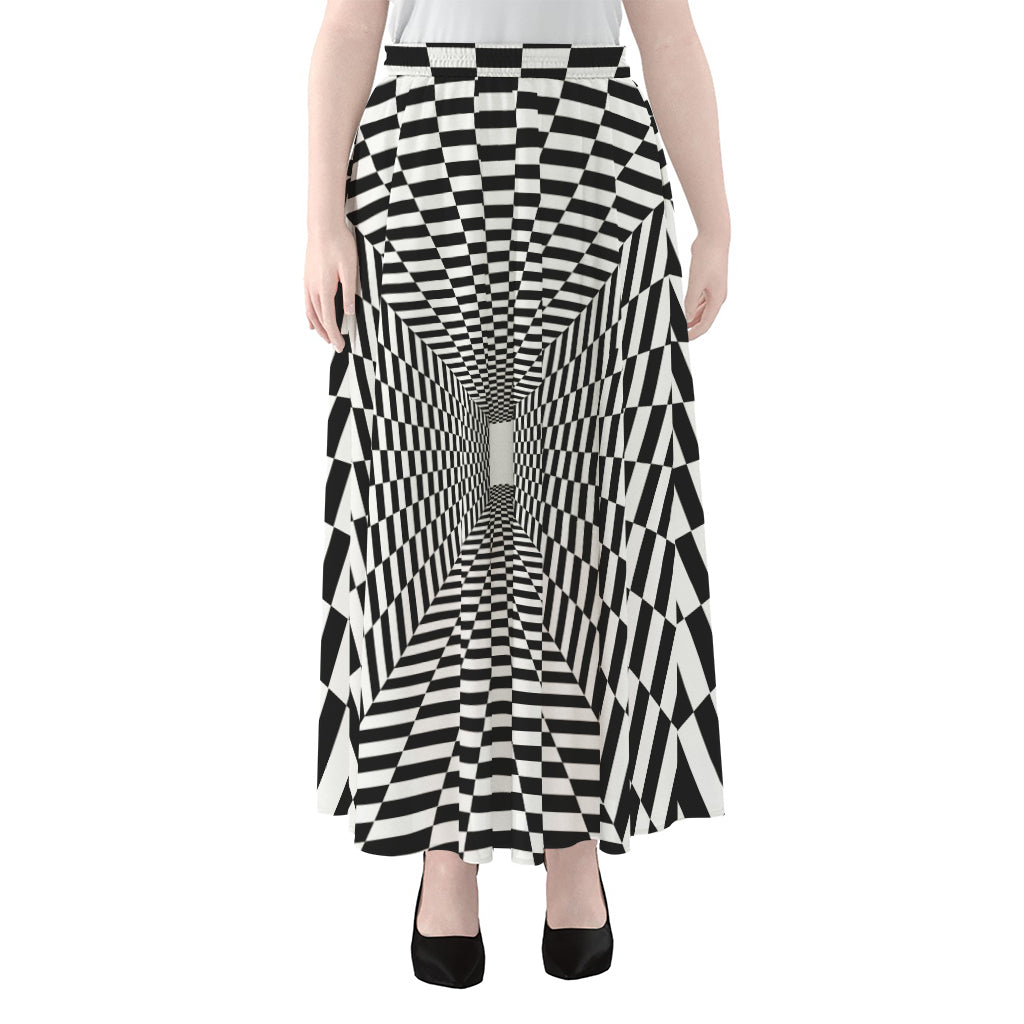 Black And White Tunnel Illusion Print Chiffon Maxi Skirt