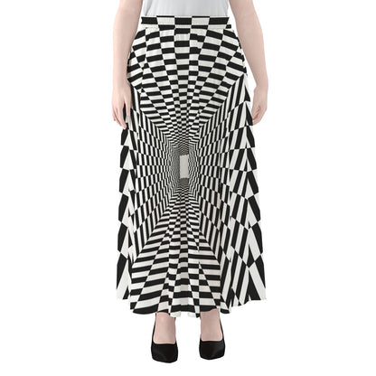 Black And White Tunnel Illusion Print Chiffon Maxi Skirt