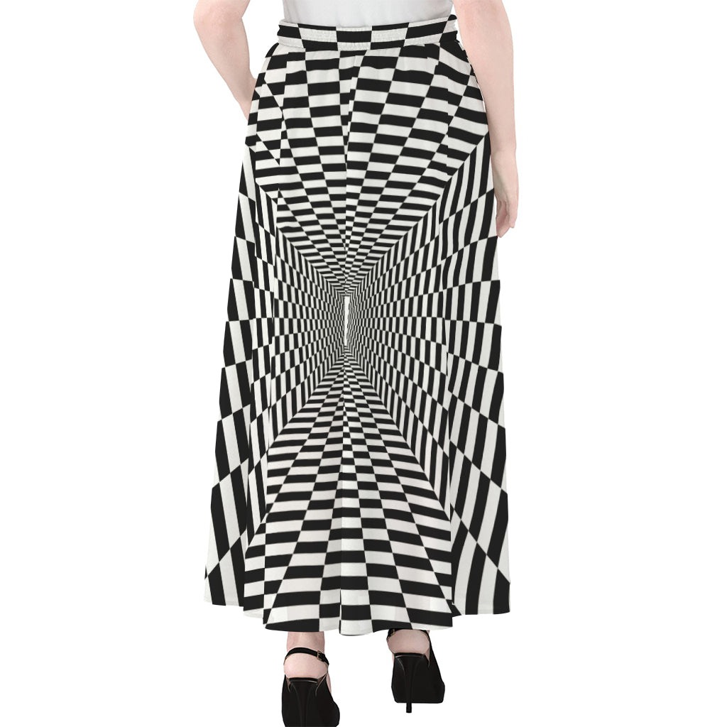 Black And White Tunnel Illusion Print Chiffon Maxi Skirt