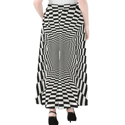 Black And White Tunnel Illusion Print Chiffon Maxi Skirt