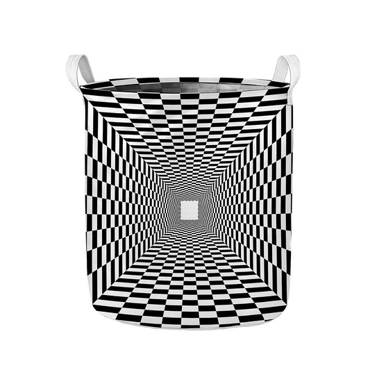 Black And White Tunnel Illusion Print Collapsible Laundry Basket