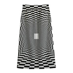 Black And White Tunnel Illusion Print Cotton Front Slit Maxi Skirt