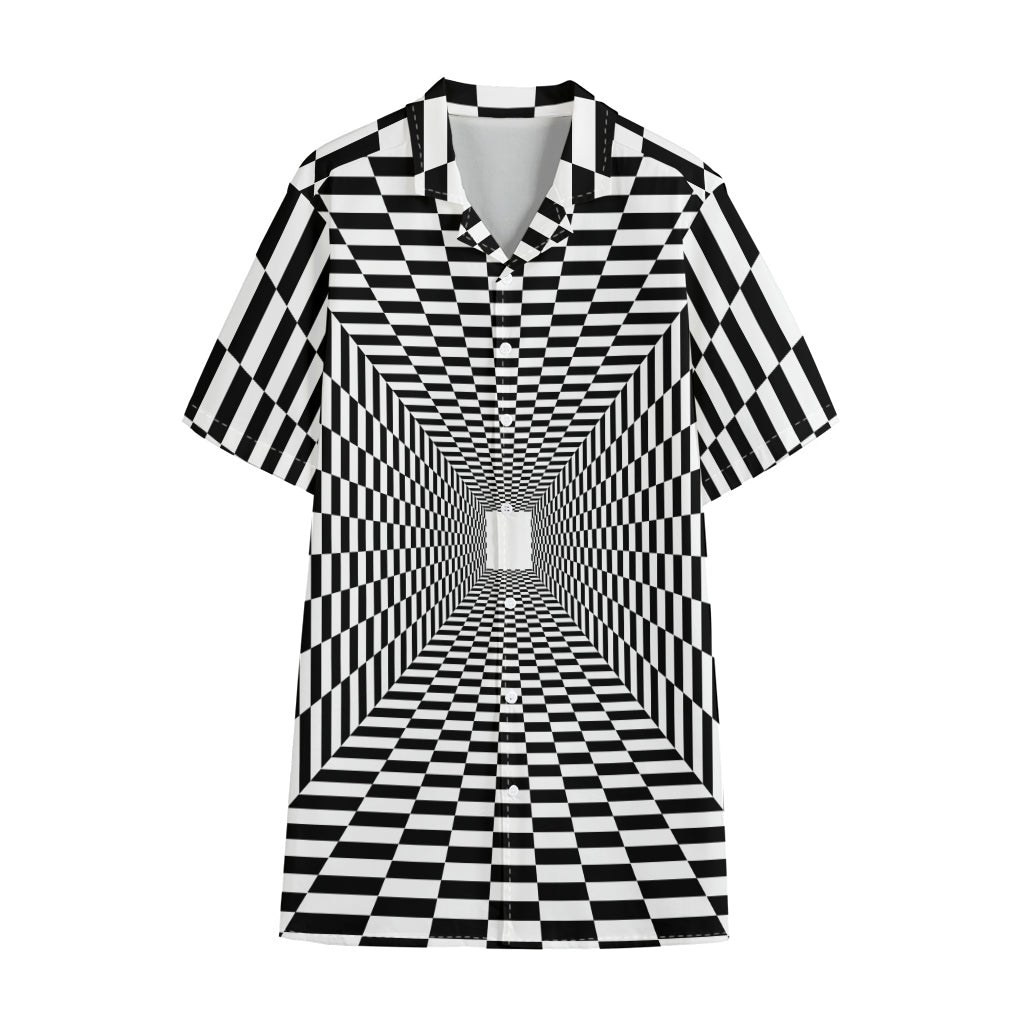 Black And White Tunnel Illusion Print Cotton Hawaiian Shirt