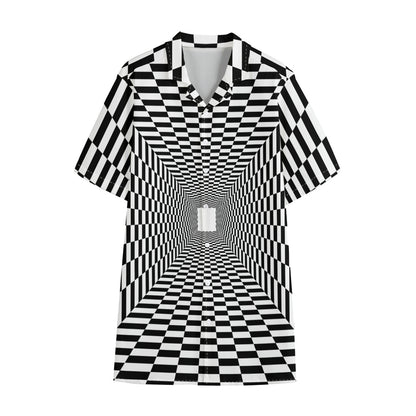 Black And White Tunnel Illusion Print Cotton Hawaiian Shirt