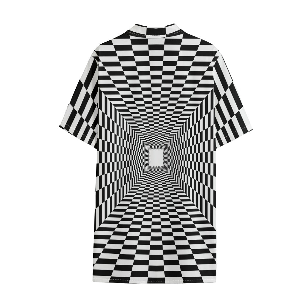 Black And White Tunnel Illusion Print Cotton Hawaiian Shirt