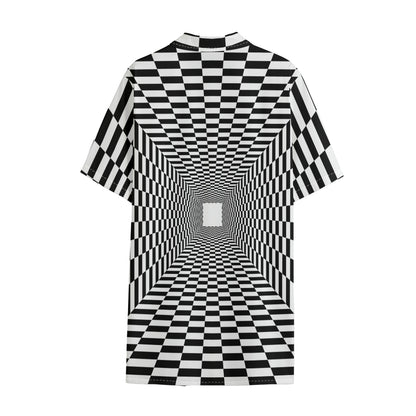 Black And White Tunnel Illusion Print Cotton Hawaiian Shirt