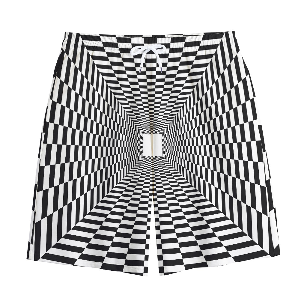 Black And White Tunnel Illusion Print Cotton Shorts