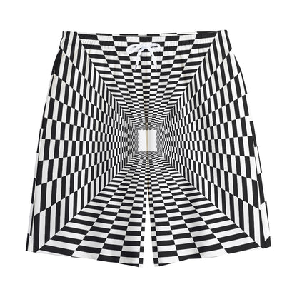 Black And White Tunnel Illusion Print Cotton Shorts