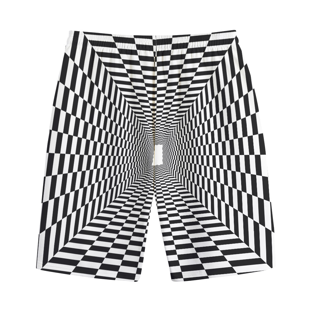 Black And White Tunnel Illusion Print Cotton Shorts