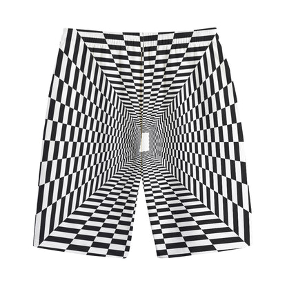 Black And White Tunnel Illusion Print Cotton Shorts