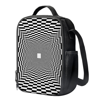 Black And White Tunnel Illusion Print Crossbody Lunch Bag