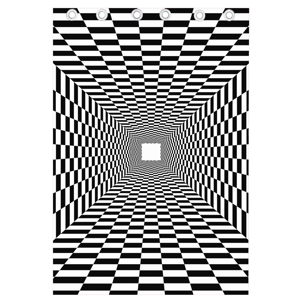 Black And White Tunnel Illusion Print Curtain