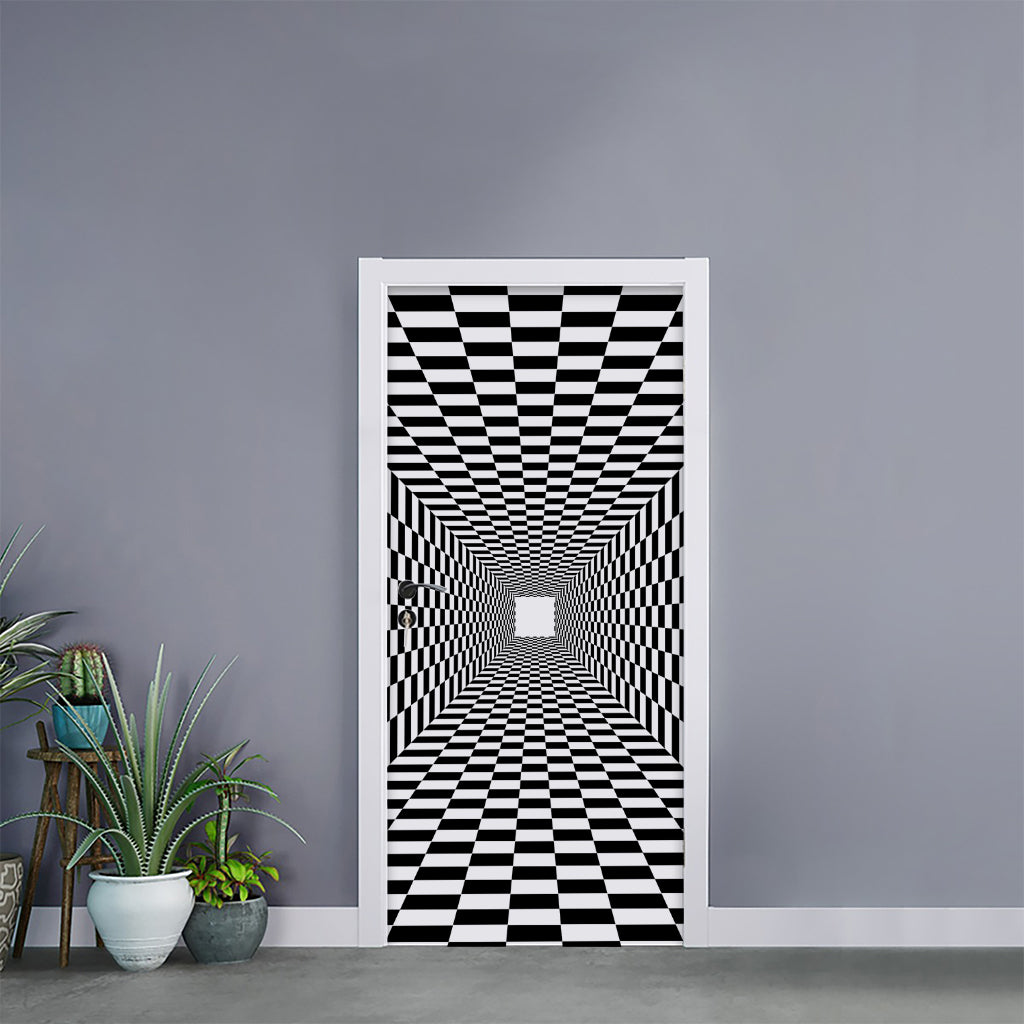 Black And White Tunnel Illusion Print Door Sticker