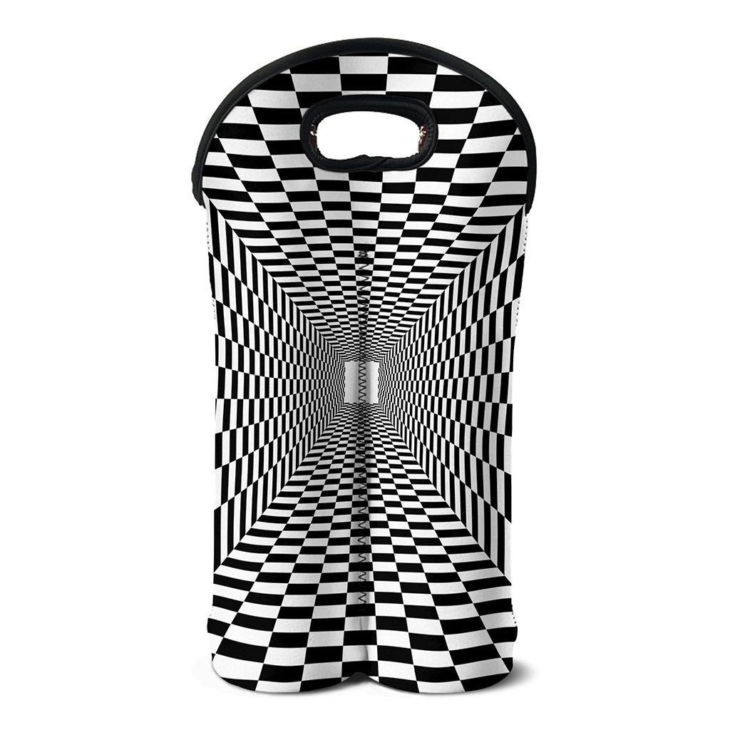 Black And White Tunnel Illusion Print Double Neoprene Wine Tote