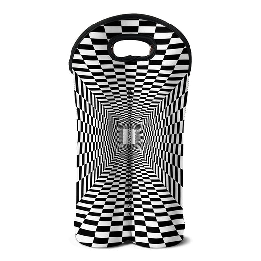 Black And White Tunnel Illusion Print Double Neoprene Wine Tote