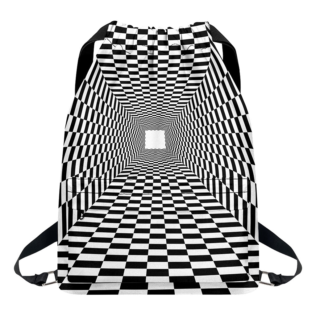 Black And White Tunnel Illusion Print Drawstring Backpack