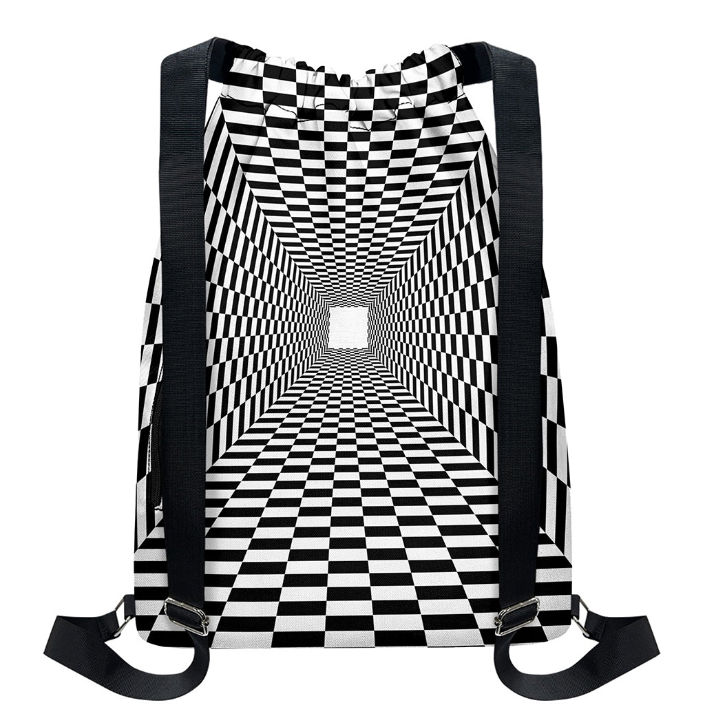 Black And White Tunnel Illusion Print Drawstring Backpack