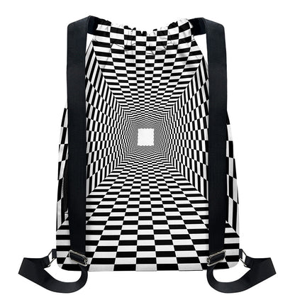 Black And White Tunnel Illusion Print Drawstring Backpack
