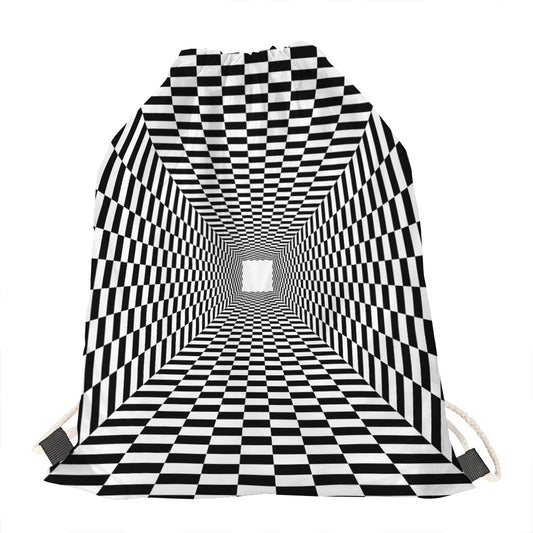 Black And White Tunnel Illusion Print Drawstring Bag