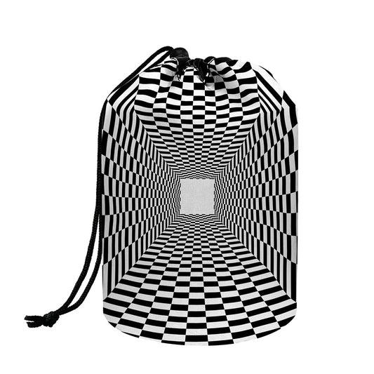 Black And White Tunnel Illusion Print Drawstring Makeup Bag