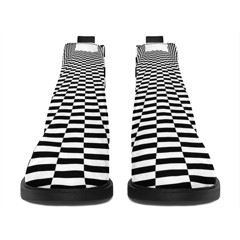 Black And White Tunnel Illusion Print Flat Ankle Boots