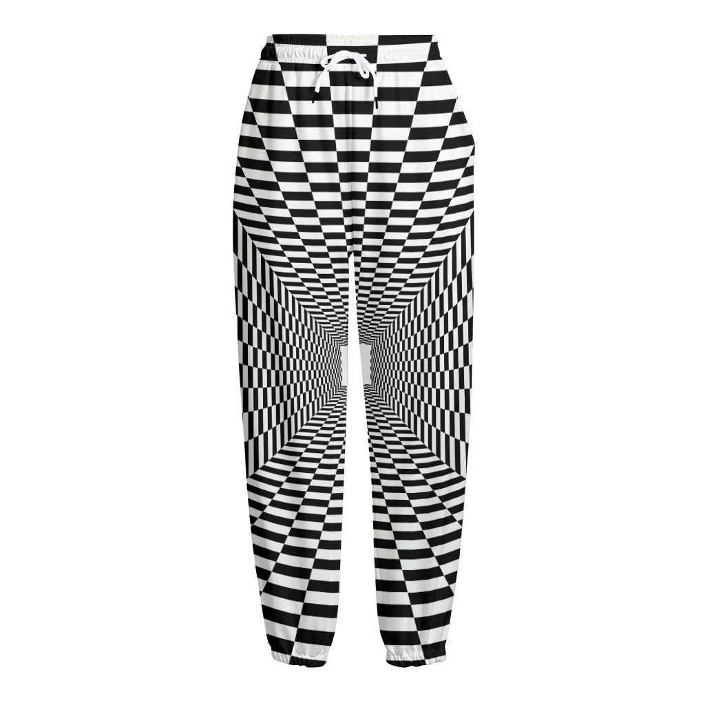 Black And White Tunnel Illusion Print Fleece Lined Knit Pants
