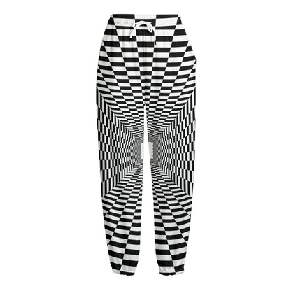 Black And White Tunnel Illusion Print Fleece Lined Knit Pants