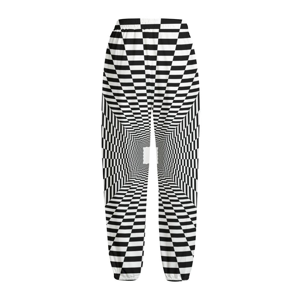 Black And White Tunnel Illusion Print Fleece Lined Knit Pants