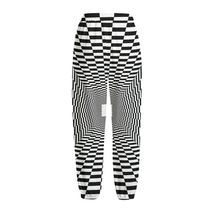 Black And White Tunnel Illusion Print Fleece Lined Knit Pants