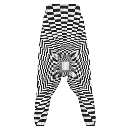 Black And White Tunnel Illusion Print Hammer Pants