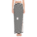Black And White Tunnel Illusion Print High Slit Maxi Skirt